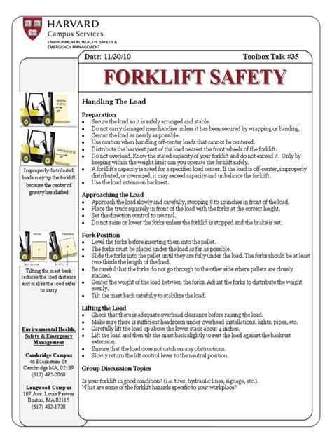 Toolbox Talks Forklift Safety English Pdf Forklift Vehicles