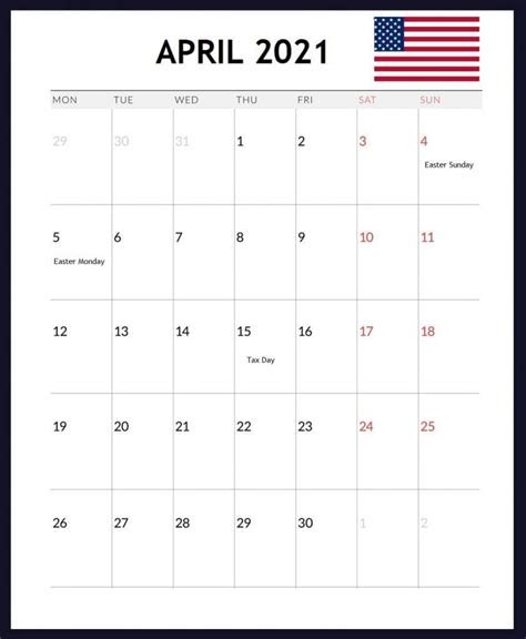 Usa April 2021 Holidays Calendar Holiday Calendar Holiday Calendar