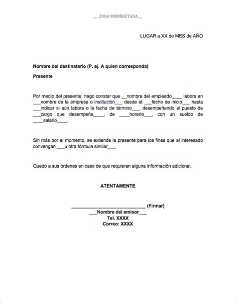 Constancia De Trabajo O Carta Laboral Ejemplo Formato Word