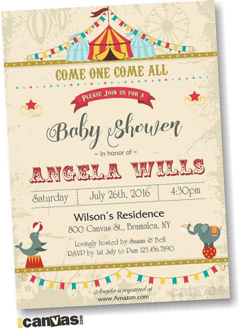 Circus Baby Shower Invitation Carnival Theme Party Vintage Etsy