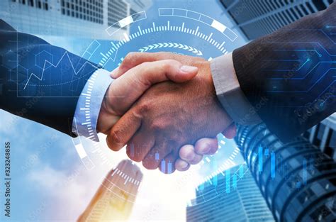 Partnership Business Man Handshake With Digital Network Link