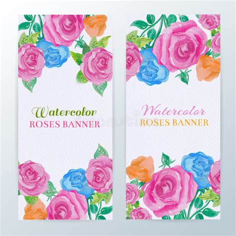 Watercolor Roses Banners Set Hand Draw Watercolor Roses Web Banners