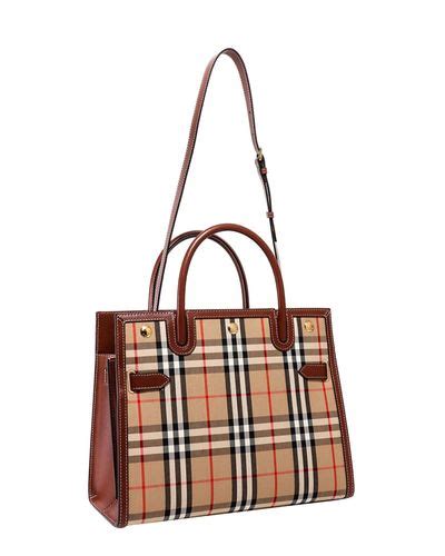 Burberry Leather Small Vintage Check Two Handle Title Bag In Beige