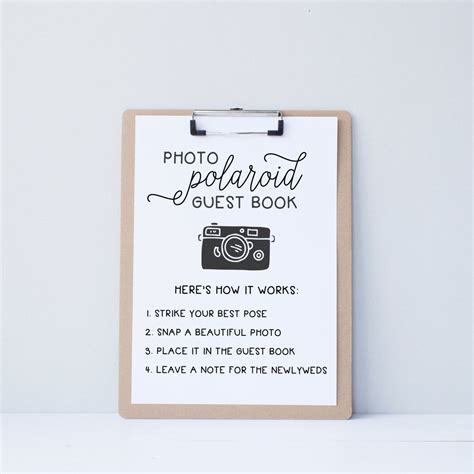 Invite your invitees to sign a personalized wedding guest book that will delight your guests as it circulates your wedding. Wedding Polaroid Guest Book Guestbook Alternative Instructions Directions Sign Table P ...