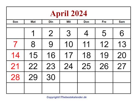 April Kalender 2024 The Beste Kalender