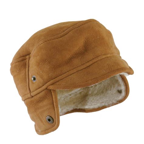 Mens Deluxe Tan Suede Trapper Hat Caxton Design Sheepskin World