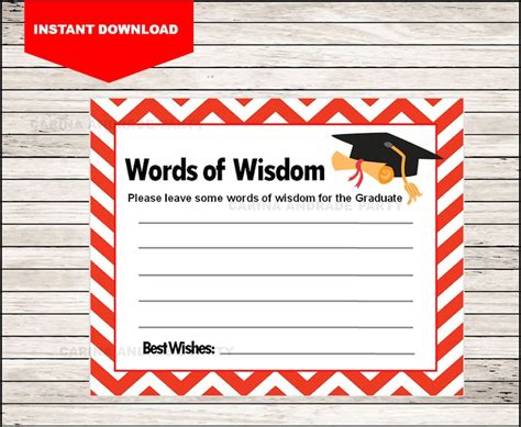 Graduation Words Of Wisdom Cards Diy Printable Advice For Etsy