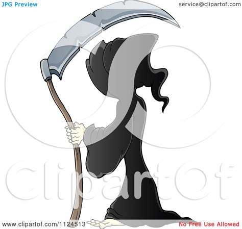 Cartoon Of A Hooded Grim Reaper With A Scythe Royalty Free Vector