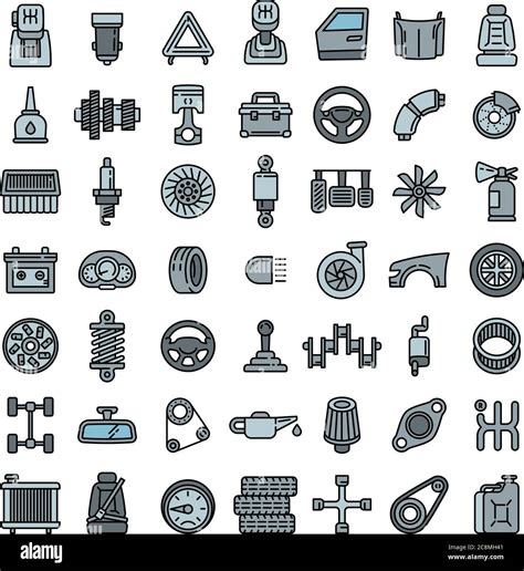 Car Parts Icons Set Outline Set Of Car Parts Vector Icons For Web