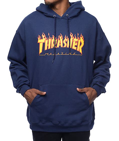 Thrasher Flame Logo Navy Pullover Hoodie At Zumiez Pdp