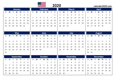 Year Calendar For 2020 Calendar Printables Free Templates