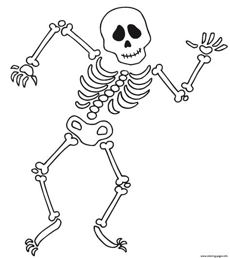 Halloween Dancing Skeleton Bones Coloring Page Printable
