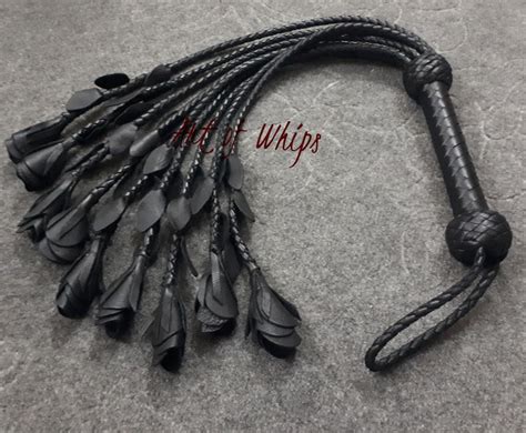 Cat O Nine Tails Genuine Thick Leather Flogger Black Roses And Etsy