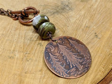 Etched Copper Pine Tree Pendant,Artisan Beads Pendant, Etched Copper Pendant, Nature Pendant ...
