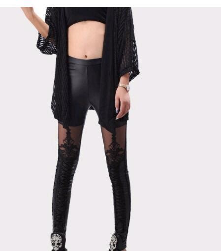 1pcslot Free Shipping Punk Style Woman Lace Patchwork Legging Leather