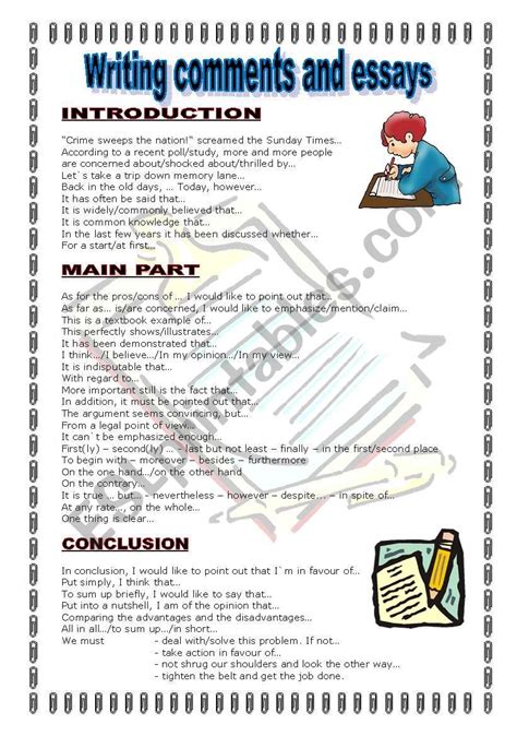 Writing Comments And Essays Esl Worksheet By Kerstin4482