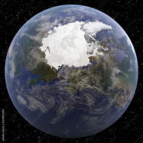 Earth Focused On North Pole Viewed From Space Illustration Stock