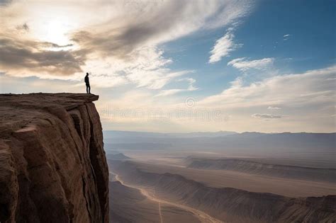 Person Standing At The Edge Of A Cliff Overlooking An Epic View Of A