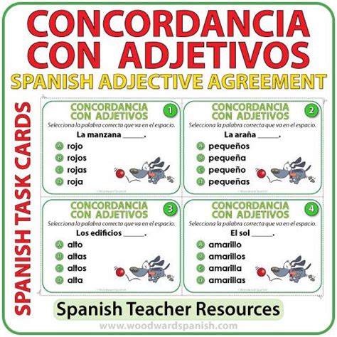 Spanish Adjective Agreement Task Cards Woodward Spanish