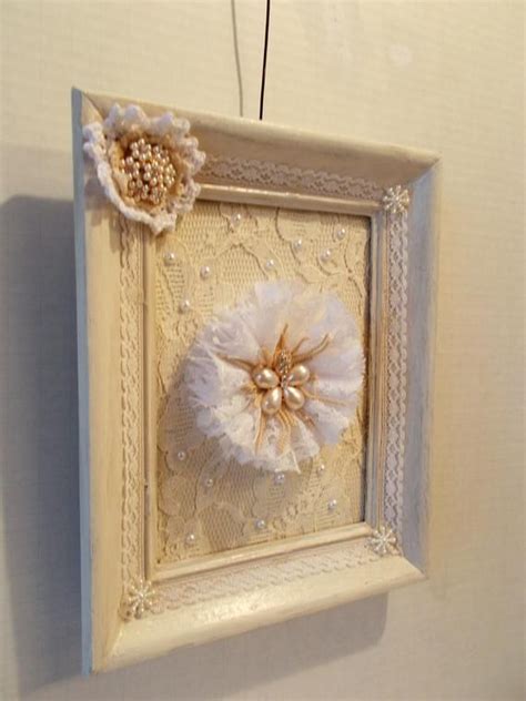 Wall Decor Shabby Chic Frame Framed Lace Framed Lace Art Altered