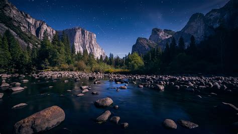 Milky Way Over El Capitan And Half Dome Mountain Yosemite National