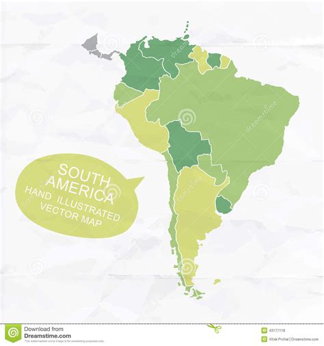 Colorfully Vector Hand Illustrated Map Of South America Stock Vector