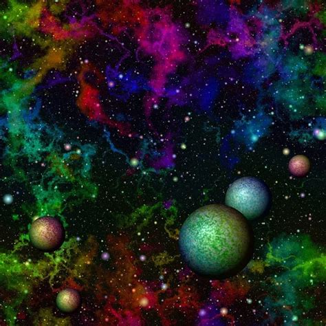 Abstract Colorful Universe With Planets Rainbow Starry Sky Multicolor