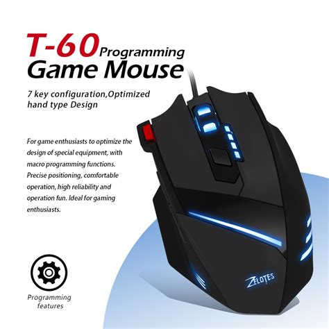 Zelotes T60 7 Buttons Wired Gaming Mouse Adjustable 3200 Dpi Programing