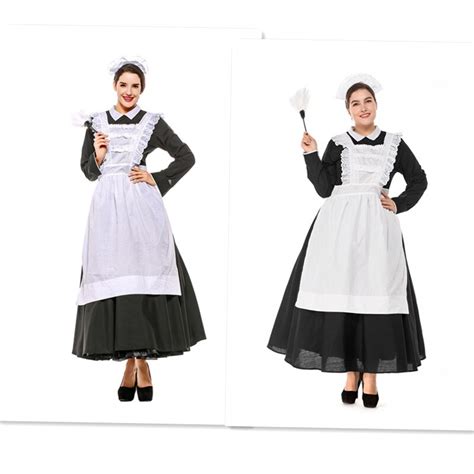 New Women Vintage French Maid Long Dress Costume Cosplay Stage Fancy