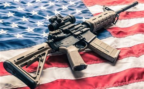 Download Wallpapers Assault Rifle Ar 15 American Flag Usa Flag