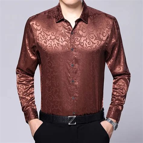 New Arrival 2017 Autumn And Spring Mens Satin Silk Shirts Fashion Striped