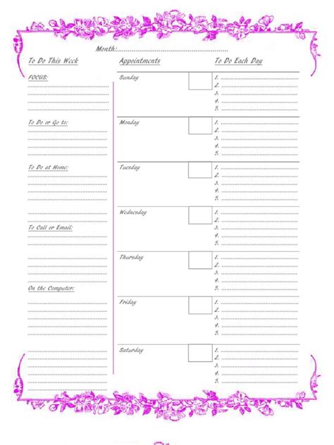 Pretty Floral Weekly Planner 2pg Full Size Pdf Leisure Sports