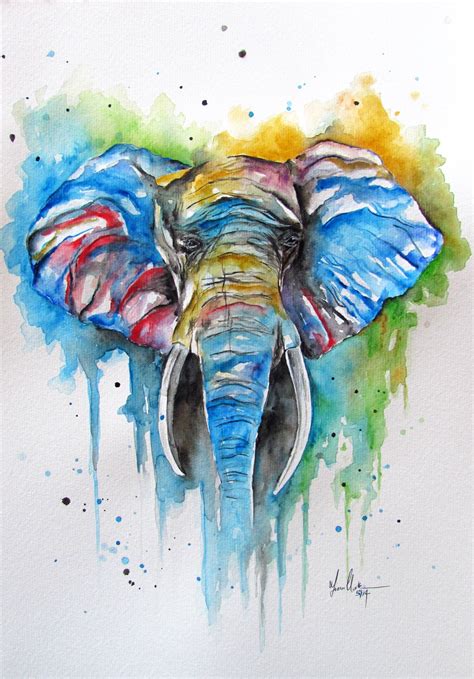 Colourful African Elephant Watercolourwatercolor Fiona