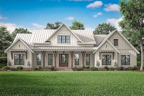 Modern Farmhouse Ranch Plan With Vertical Siding Bed 142 1228
