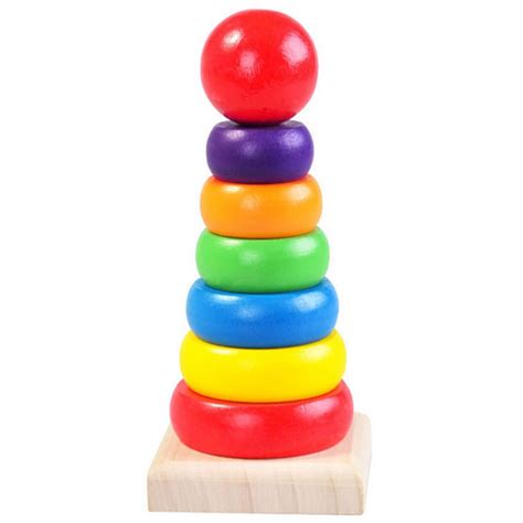 1 Set Of Kids Baby Educational Toy Wooden Rainbow Stacking Stack Up