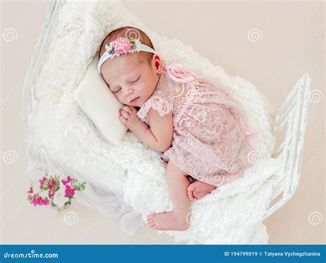 Sleeping Newborn Baby Girl Stock Image Image Of Comfortable 194799019