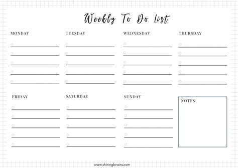 Weekly To Do List Shining Brains To Do Checklist Template Printable