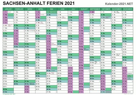 Jahreskalender, halbjahreskalender und monatskalender 2021. FERIEN Sachsen-Anhalt 2021 - Ferienkalender & Übersicht