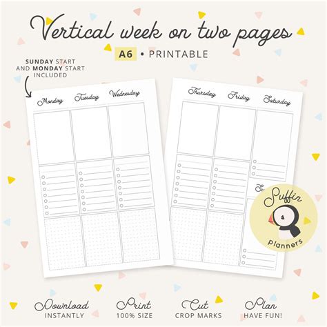 Vertical Weekly Planner Printable Weekly Lists And Boxes Week On Two