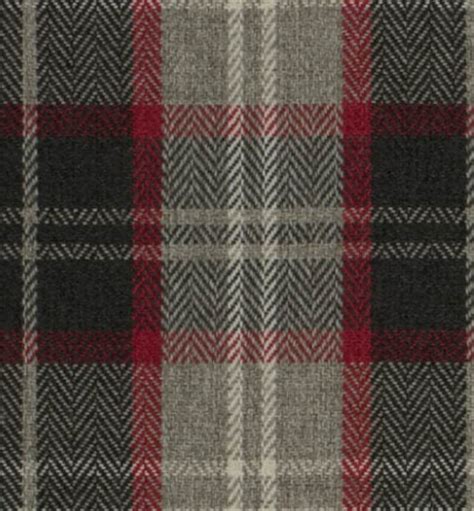 Grey Red Plaid Upholstery Fabric By The Yard Large Scale Etsy