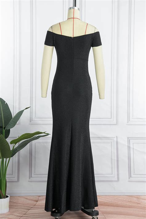 Wholesale Black Sexy Solid Patchwork Slit Off The Shoulder Evening Dress Dresses K62000 1 Online