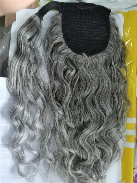 Grey Hair Straight Wavy Wraps Pony Tail Hair Piece Silver Grey