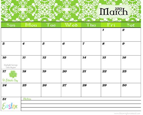 March Calendar Template