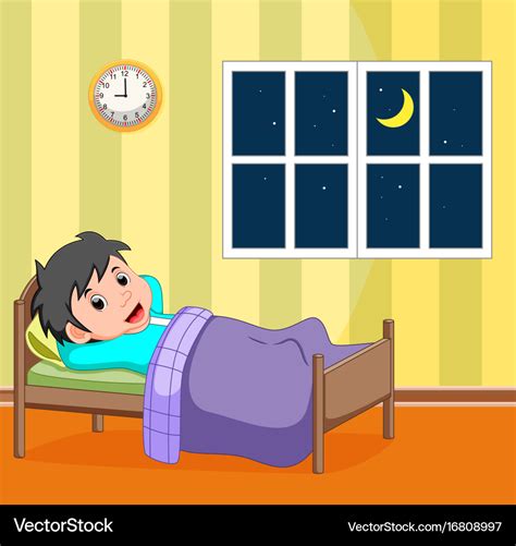Smile Little Boy Sleeping In Bed Royalty Free Vector Image