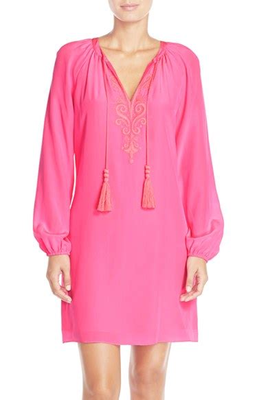 Lyst Lilly Pulitzer Roslyn Embroidered Silk Tunic Dress In Pink