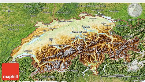 Physical 3d Map Of Switzerland Satellite Outside
