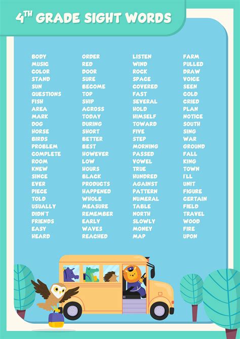 10 Best Fourth Grade Sight Words Printable