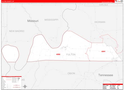Fulton County Ky Zip Code Wall Map Red Line Style By Marketmaps Mapsales