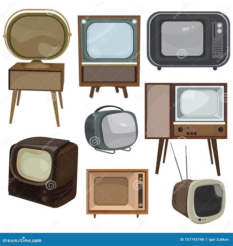 Set Of Retro Tvs Collection Of Cartoon Old Tvs Vector Illustration Of