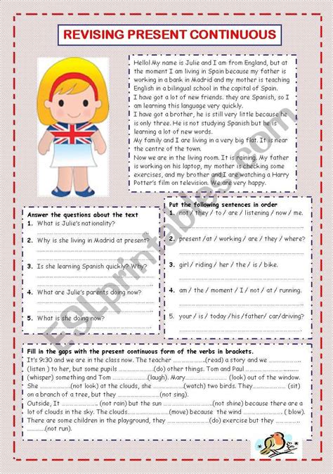 Present Continuous Esl Worksheet By Ana M